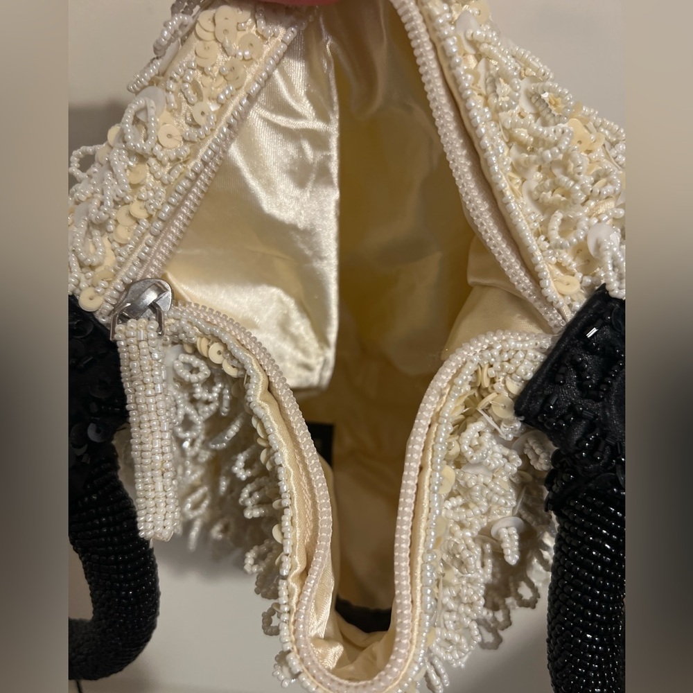 Zara Beaded Evening Mini Purse Tote Bag Cream Black Bridesmaid Wedding TikTok - Picture 6 of 13
